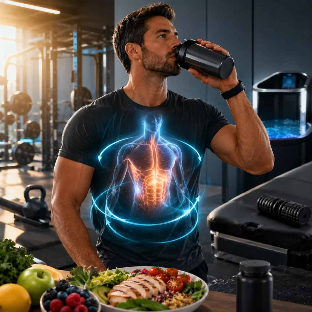 Athlete with an illustrated metabolic recovery network