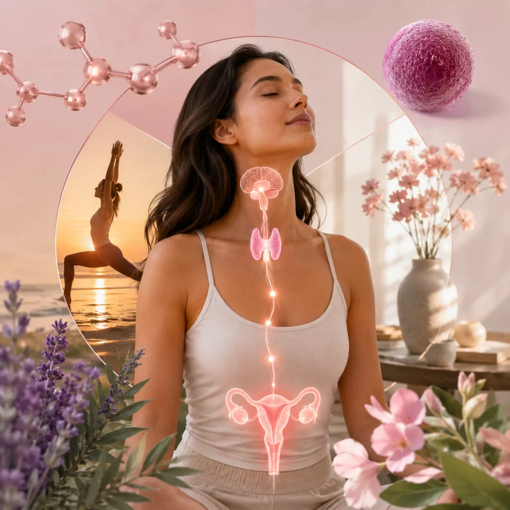 Woman with an illustrated endocrine system